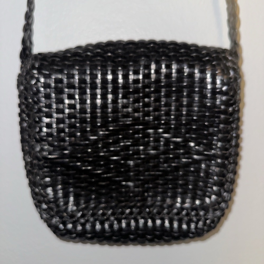 DE VECCHI BY HAMILTON HODGE WOVEN BLACK LEATHER CROSSBODY BAG Vintage
